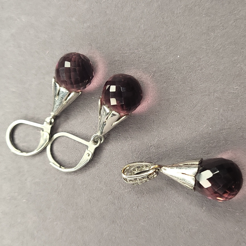 Purple Glass Earring and Pendant Set